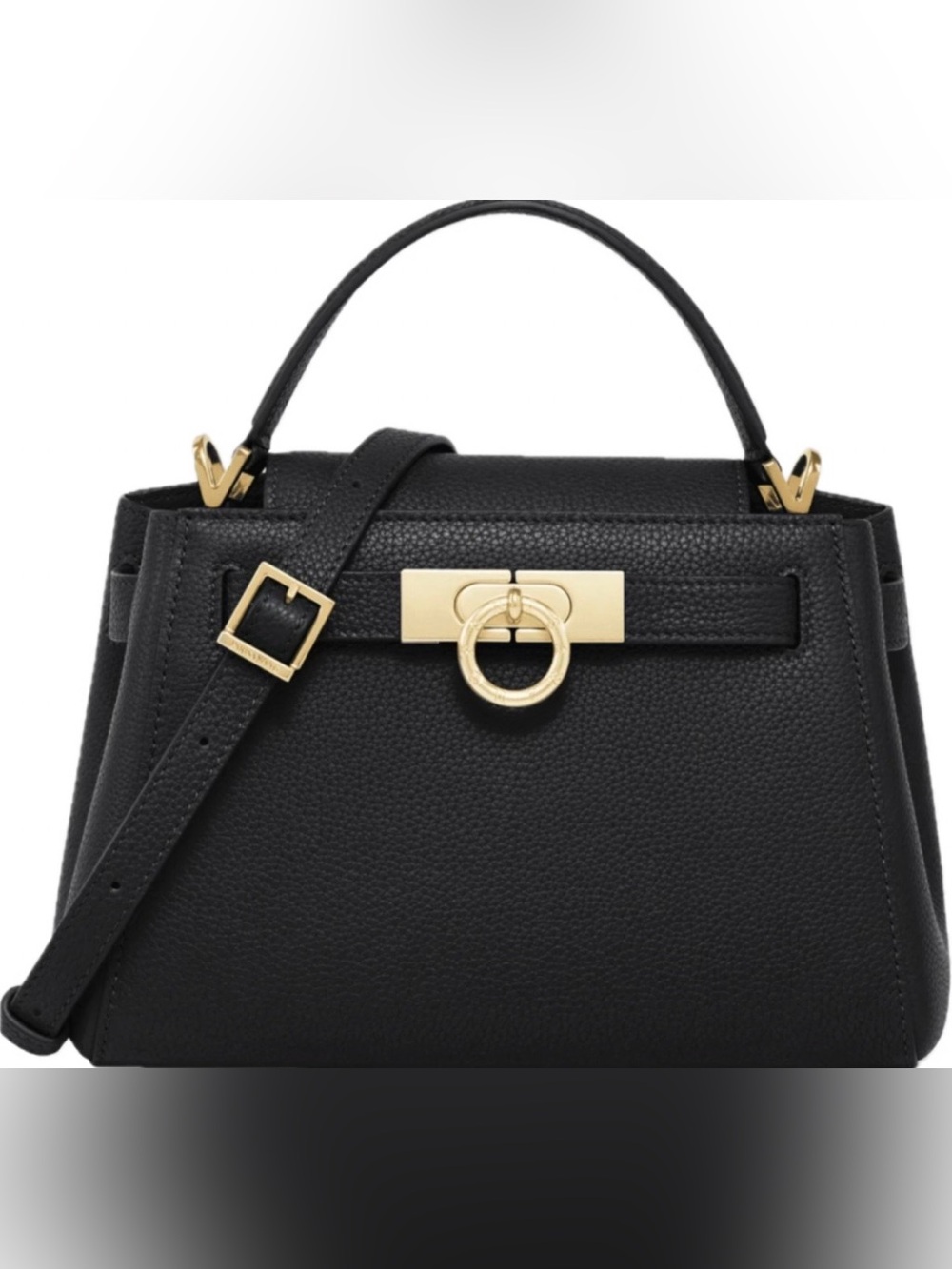 Classic Parisa Wang Black Leather Handbag with Gold Ring Clasp